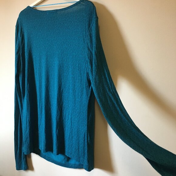 Peacock Blue Ditsy Floral Print Cowl Collar Bamboo Shirt - Picture 9 of 16